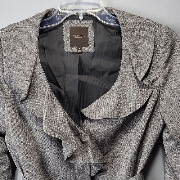 The Limited Gray Brown Wool Ruffle Collar Belted Blazer Jacket - Size Medium - Picture 4 of 13